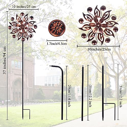 VEWOGARDEN 2PCS Outdoor Wind Spinner,Metal Wind Spinners Yard Decor Pinwheel,Copper Wind Sculptures & Spinners for for Garden, Patio, Lawn(10" Dia * 37" H) - Thumbnail 5