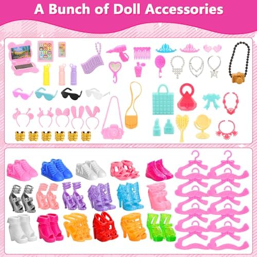 92 Pcs Doll Accessories - 11 Fashion Dresses 5 Party Gowns 4 Outfits 2 Swimsuits Bikini with 70 Accessories for 11.5 Inch Dolls(NO Doll) — view 5