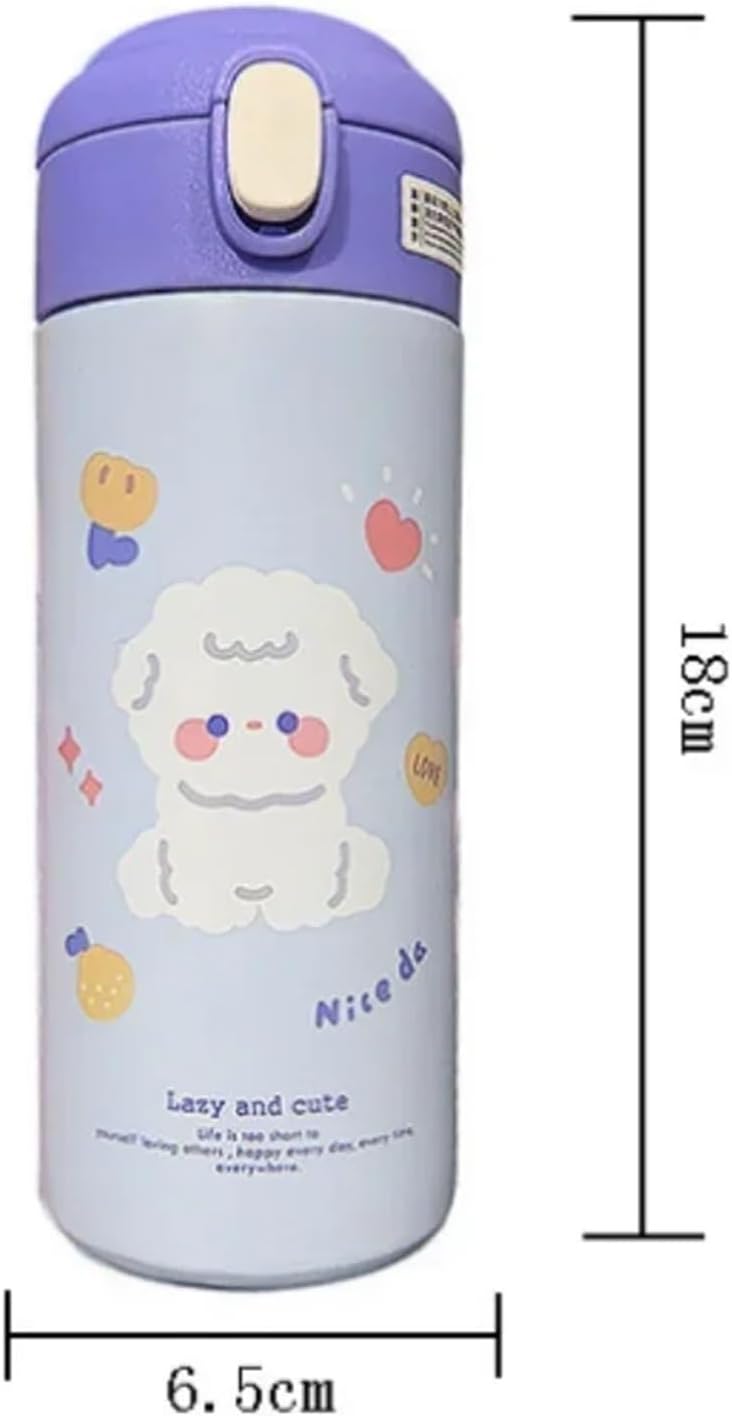 Insulated cup for girls, straw cup, cute puppy, high-looking cartoon, kindergarten student, toddlers learning drinking cup, pop-up lid(Blue-B)