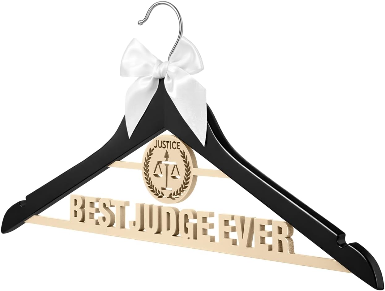 Wooden Judge Robe Hanger Black with Bow & Scale, Funny Judge Gifts