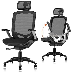 GABRYLLY Ergonomic Office Mesh Chair, High-Back Desk Chair with Sliding Seat, Adjustable Flip-up Armrest & 2D Headrest, 4-Gear Tilt Function, Swivel Computer Gaming Chairs for Man Woman