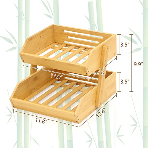 Mxbamhyc Bamboo Fruit Basket,2-Tier Fruit Bowl For Kitchen Counter, Large Capacity Vegetable Storage Holder,15 Mm Thickness #TOP5
