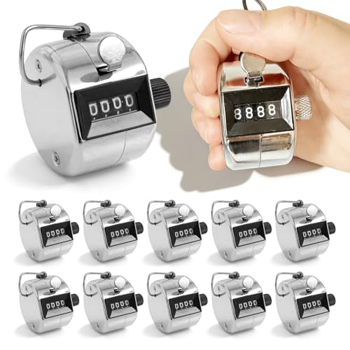 12 Stück Handzähler Zähler, Handzähler Klicker, Metall Zähler, Reihenzähler Stricken, Mechanischer Klickzähler, Manuelle Klicker, 4-Stelliger Mechanischer Für Personenzähler, Golf, Fitness, Sport