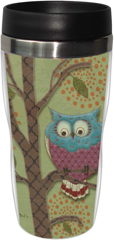 Tree-Free Greetings Paul Brent Whimsical Owl Sip 'N Go Stainless Lined Travel Mug, 16-Ounce