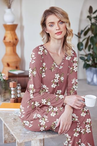 Image of Ekouaer Womens Pajama Sets 2 Piece Lounge Set Fall Winter Pajamas Long Sleeve Pjs Top and Pants Soft Pj Sets Loose Sleepwear