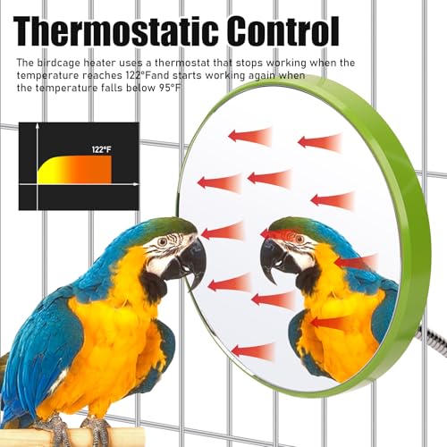 Image of Bird Heater for Cage,Thermostatical Bird Warmer with Mirror to Snuggle up 12V Bird Cage Heating Plate for Cockatiel,Parakeets,Parrots,African Grays