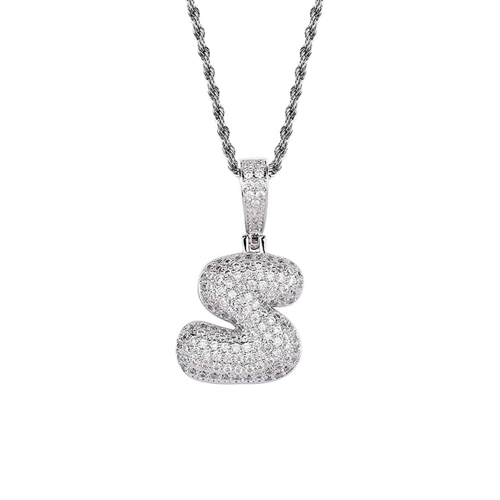 Chainzilla Alloy Steel with Cubic Zirconia Stones(White) Iced Out S Alphabet Pendant For Men & Women (White Color) (B0C74V8HB7) Amazon Price History, Amazon Price Tracker