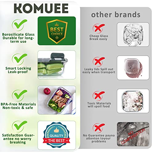 Komuee 12 Packs Meal Prep Containers Set- For Food Storage , Airtight Glass Lunch Containers With Locking Lids, Bpa Free, Microwave, Oven, Freezer & Dishwasher Friendly，Gray #TOP4