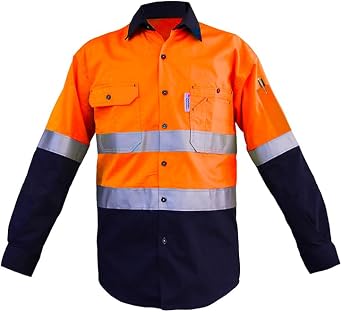 LANTERN FISH Mens Construction Work Shirts,Orange Safety Shirt Class 3 High Visibility Shirts Button up Long Sleeve