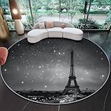 Genérico Alfombra Redonda de Cielo Nocturno De Ensueño Torre Eiffel 90 cm Lavable Grande Redonda, Antideslizante Suave Ultrafina para Dormitorio Oficina Cocina Entrada, Negro Blanco