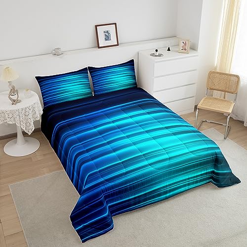 Image of Feelyou Blue Black Gradient Comforter King Size, Abstract Ombre Comforter for Kids Toddler Geometric Abstract Ombre Bedding Set Gradient Contemporary Duvet Set Lightweight Quilt Set