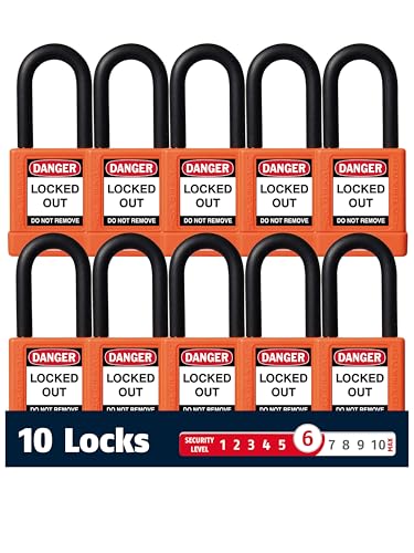 Image of ABUS Premium Lockout Tagout Padlocks -10 Pack, OSHA Compliant Insulated Loto Locks, Keyed Different, 1 Key Per Lock (10, Orange)