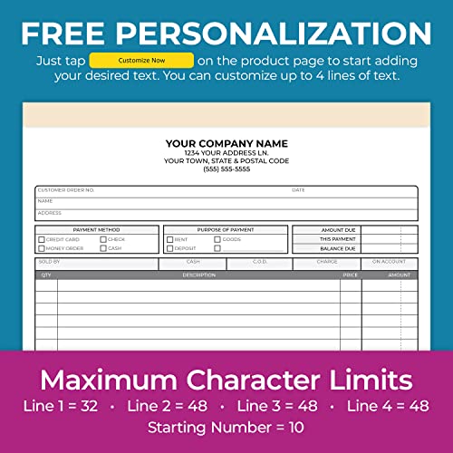 Custom 8.5" X 11" Carbonless Ncr Books In 2-Part Duplicate Invoices, Receipts, Work Orders, Sales Orders, Purchase Orders, Estimates, Quote Forms With Your Company/Business Name (100 Sets) #TOP3
