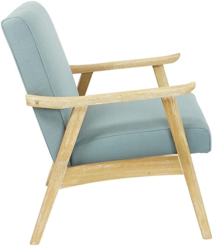 Pemberly Row Mid-Century Modern Accent Chair, Klein Sea Blue Fabric, Brushed Solid Wood Frame, Rustic Finish, Plush Comfort, 27.25" W x 29.25" D x 32.25" H, Ideal for Living Room or Office Use