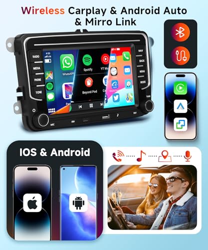 【4+64G】 Hodozzy Carplay Autoradio pour VW Passat Golf Seat Altea Skoda Octavia Fabia avec USB/USB-C/GPS/WiFi, VW Autoradio 7 Pouces 2 Din Bluetooth avec Android Auto/32 EQ/FM/RDS/SWC+Caméra de Recul