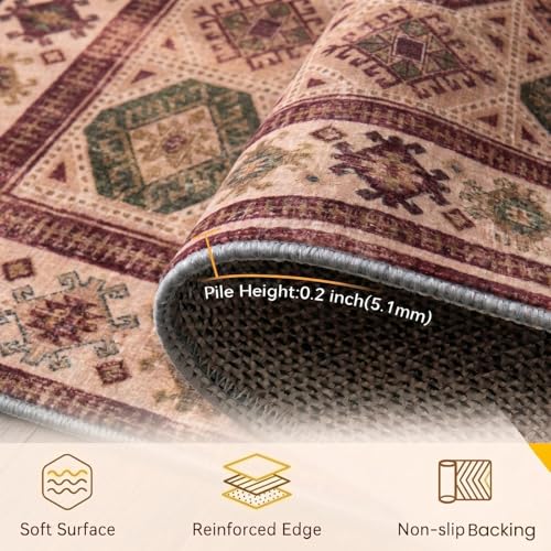 Image of Medallion Vintage Look Carpet for Living Room Bedroom Dining Room | Washable Area Rug with Non Slip TPR Backing | Modern Floor Carpet for Home(Design09-5x7 Feet)