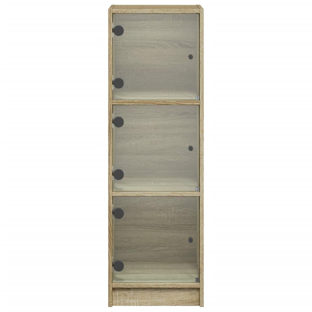 vidaXL Highboard, Beistellschrank mit Glastüren, Sideboard mit viel Stauraum, Schrank Kommode Hochschrank Wohnzimmer Schlafzimmer, Sonoma-Eiche