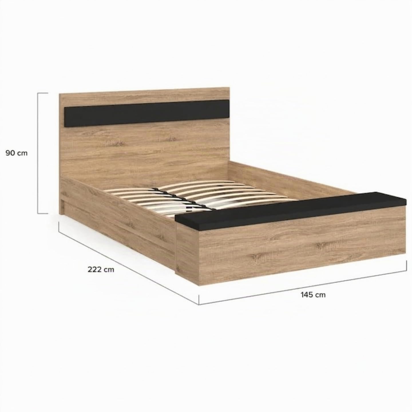 IDMarket - Lit Double Gaelle 140 x 190 cm Bois et Noir