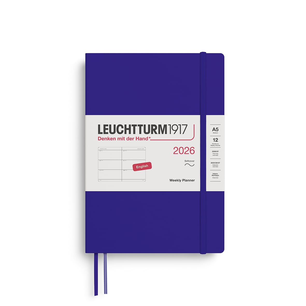 LEUCHTTURM1917 372743 Weekly Planner Medium (A5) 2026, 12 Months, Softcover, Ink, English