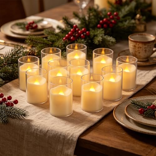 Image of 24-Pack 1.65 inchx2.36 inch Flameless Small LED Tea Lamp Candles - 3D Realistic Flame,Ivory Flickering Warm Light Battery-Powered with Remote Control and Timer for Home, Weddings & Parties.