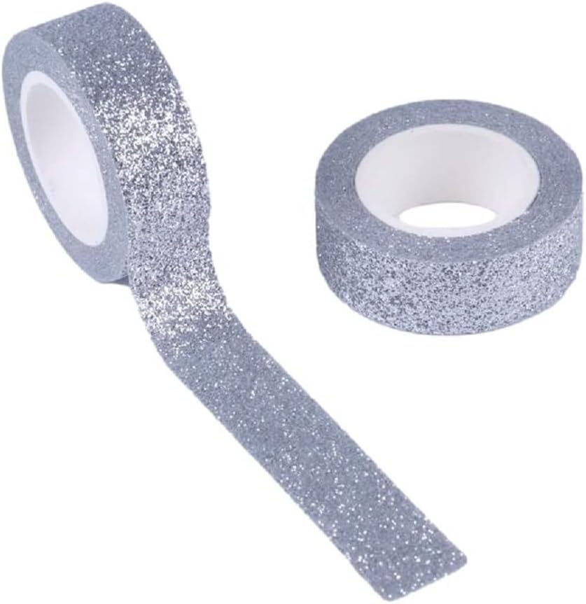 Silver Glitter Washi Tape Decorative Craft Self Adhesive Stick On Sticky Glitter Trim