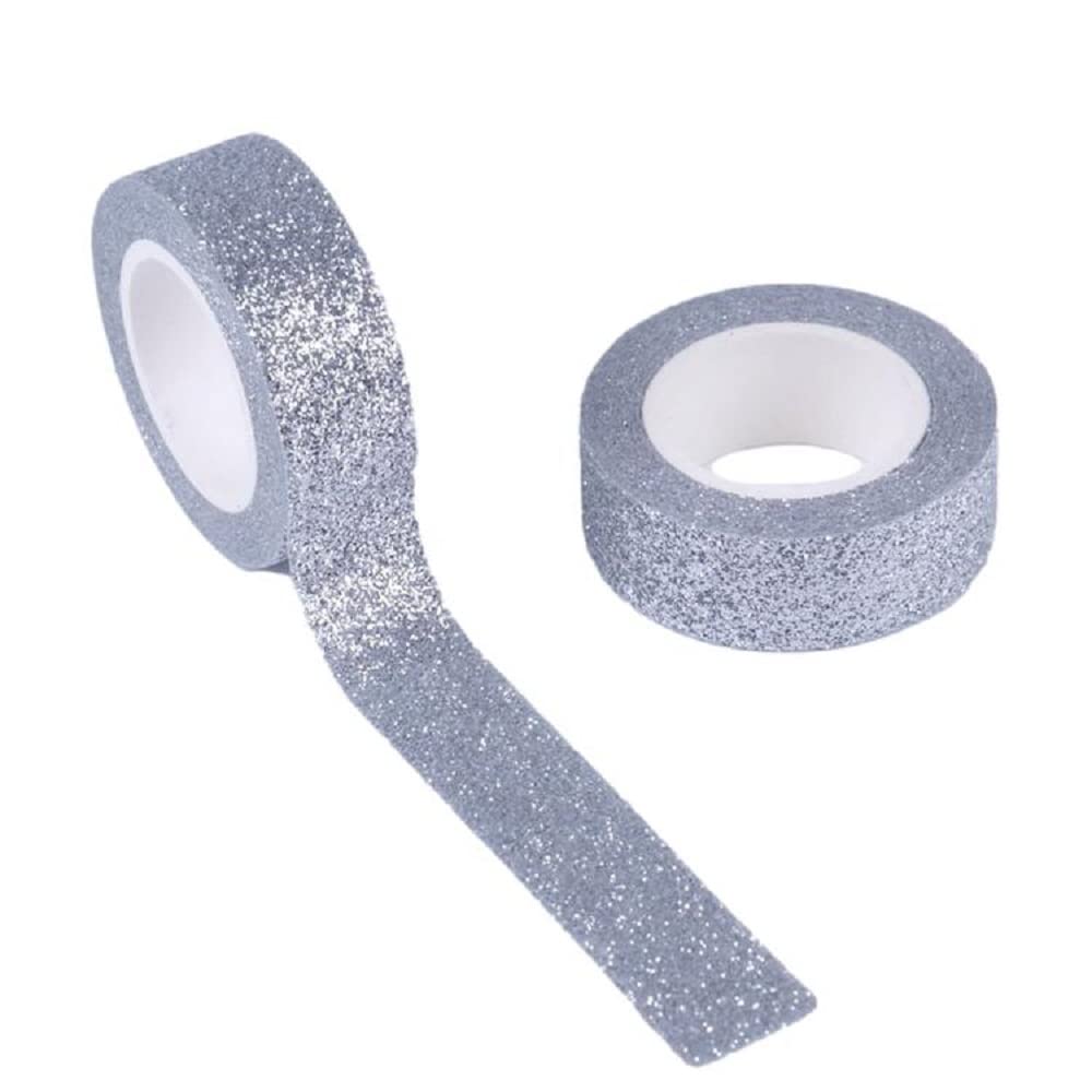 Syntego Silver Glitter Washi Tape Decorative Craft Self Adhesive Stick On Sticky Glitter Trim