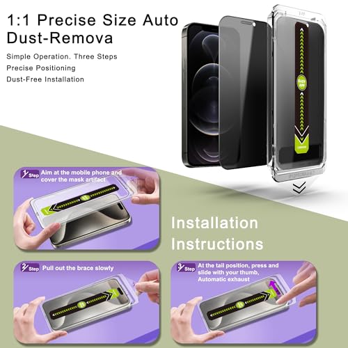 Image of 2 Pack Anti-Spy Privacy Screen Protector for iPhone 12 Pro Max(6.7-Inch),9H Tempered Glass,Full Coverage,Anti-Fingerprint,Auto Dust Removal,Bubble-Free,Easy Installation