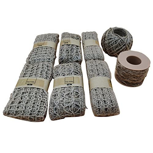 Burlap Ribbon and Twine Set, 8 Rolls Jute Ribbons and Jute Braid Rope for Gift Wrapping DIY Ribbon Decoration Party Holiday and Rustic Wedding Decorations