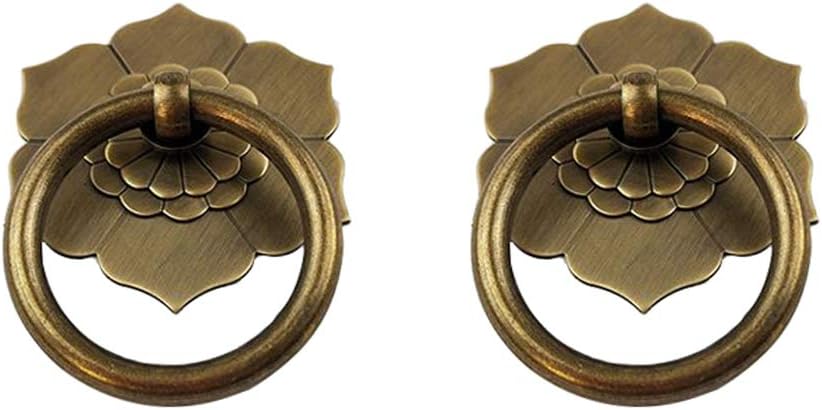 2Pcs Antique Brass Ring Pulls Handle Kitchen Cabinets Wardrobe Drawer Vintage Furniture Hardware Retro Style Pull Ring (Antique Bronze)