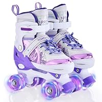 TOMSHOO Roller Skates for Children Junior, 4 Sizes Four Wheel Roller Boots Built In Adjuster, Luminous Wheels High-Top Shoes For Kids Gifts Indoor Outdoor (Purple(UK), Small(UK11-13.5))