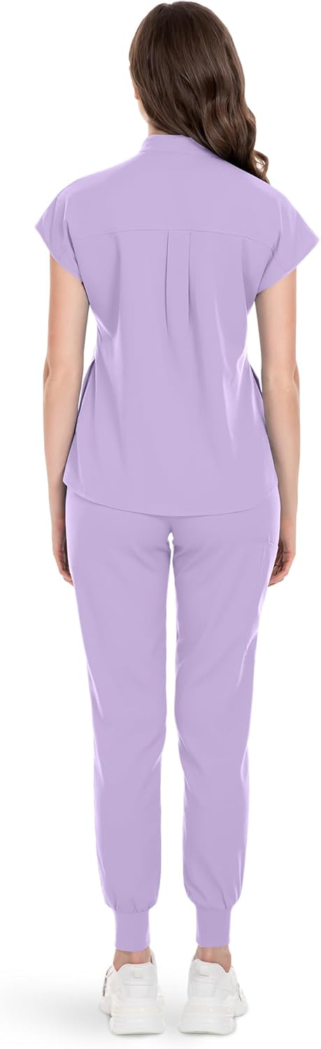 niaahinn Scrubs Set for Women Nurse Uniform Jogger Suit Stretch Top & Pants with Multi Pocket for Nurse Esthetician Workwear - Image 3