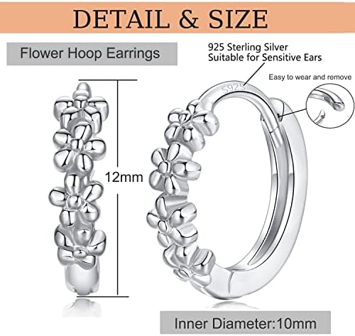 Small Hoops for Women Girls Beautiful Daisy Flower Cluster Diameter 925 Sterling Silver Post Hypoallergenic Small Sleeper Hoops, 3 Color in Silver/Gold/Sliver Gold 10mm/12mm