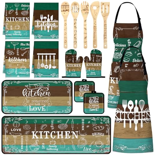Bencailor 17 Pcs Teal Kitchen Decor and Accessories Teal Kitchen Rug & Mat by Bencailor - Used condition - US$29.77