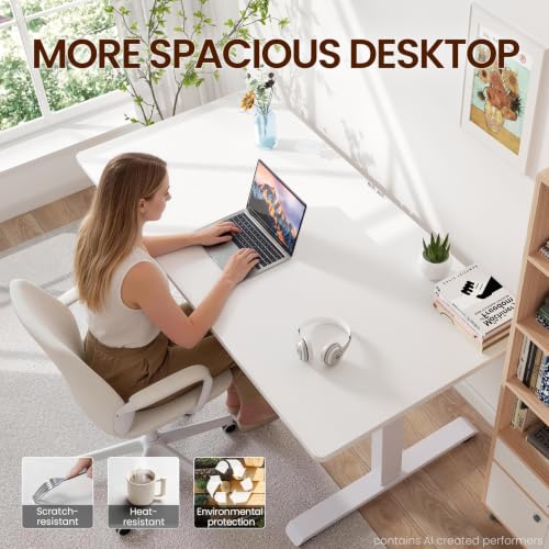 Image of Veken 63 inchx28 inch Wider Large Standing Desk, Electric Height Adjustable, White