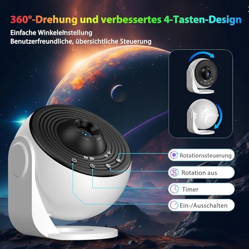 FlyEagle Upgrade Sternenhimmel Projektor, Deckenprojektor, Sternenhimmel für Kinder Erwachsene Galaxy Projektor mit 13-in-1 Planeten-Discs, LED Sternenhimmel mit Timer, 360° Drehbar, Schwarz&Weiß