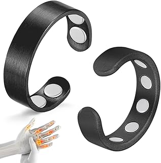 9X Copper Rings for Women Men, with Powerful Magnets, Adjustable Solid Pure Copper (Black Matte)