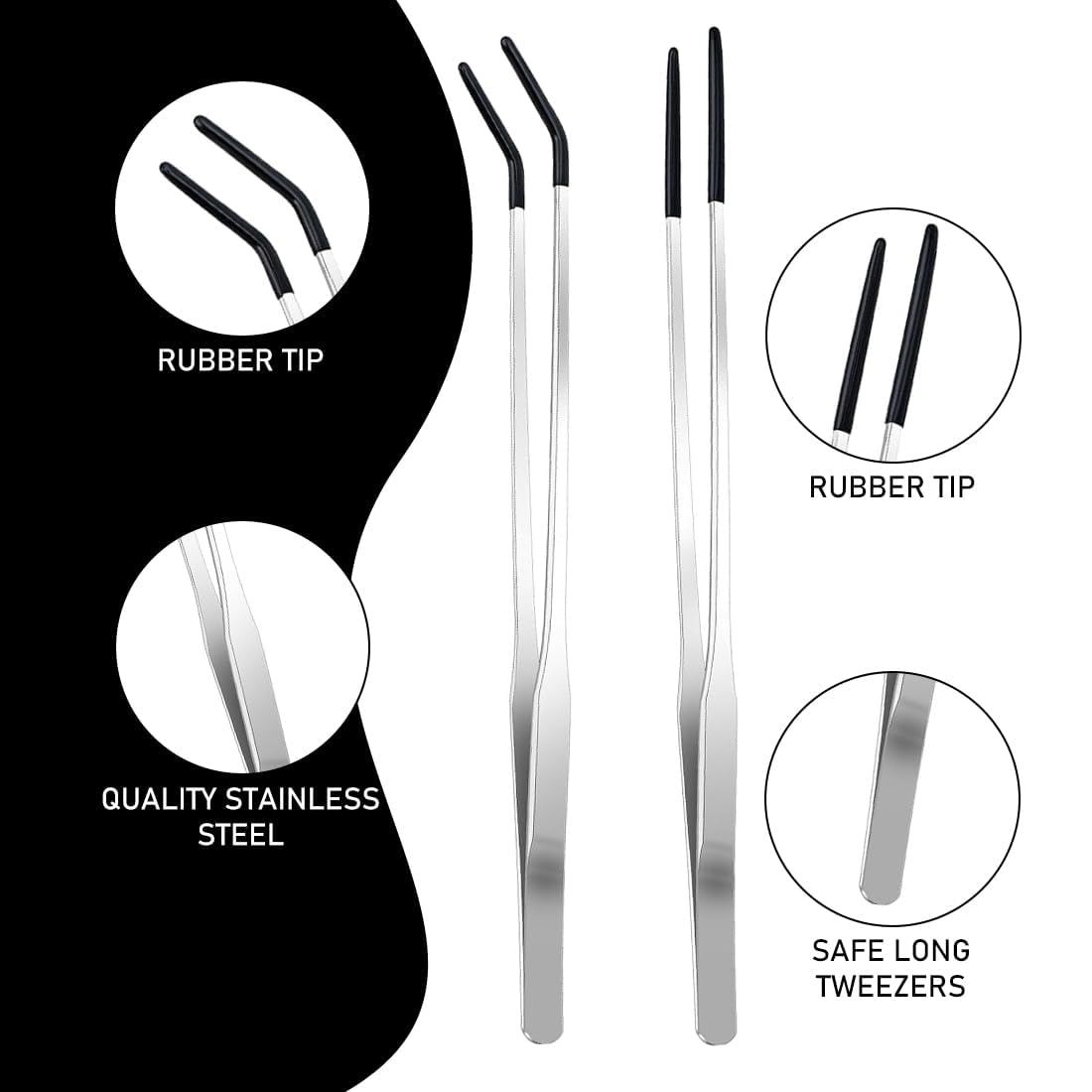 MaoNativey 2 Pcs Long Aquarium Tweezers with Rubber Fish Tank Clean Aquatic Tool Feeding Tongs for Fish Tank Water Plants - Image 2