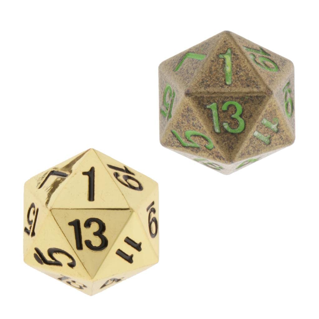 Juego de 5 dados poliédricos de metal sólido D20 para juegos de rol D&D de 20 caras, bronce