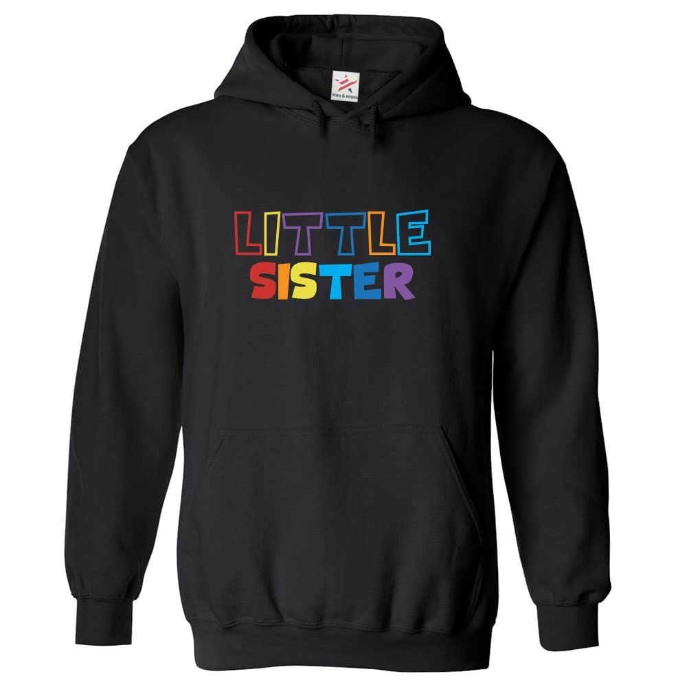 Stars and Stripes Little Sister Women Girl Adults Pullover Hoodie (M, Black)