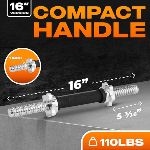 Image of Yes4All Threaded Dumbbell Handles, Adjustable Dumbbell Bar Pair, 14 /16 /18 /24-Inch Sizes, Fits 1 inch or 1.15 inch Plates, Non-Slip Grip, Secure Star-Lock Collars