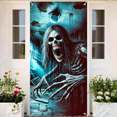 Image of BlissYard Halloween Door Cover Shadow Ghoul Boo 35x71 Inch Polyester | Door Banner, Wall Hanging | Shadow Ghoul Entry Decor, Boo Party Backdrop | Porch, Hallway, Photo Area (Spooky Art)