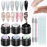 Aurora Mermaid 6 Colors Solid Builder Gel for Nails - 3D Sculpting Non-Stick Hand Carving Extension Kit With Silicone Sculpture Pen for Manicure Salon Home DIY