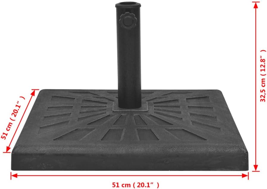 vidaXL - Resin and Steel Parasol Base, Weather-Resistant, Square Design, Black, 41.9 lb, Locking Bolt, Compatible with 1.5" and 1.9" Diameter Poles
