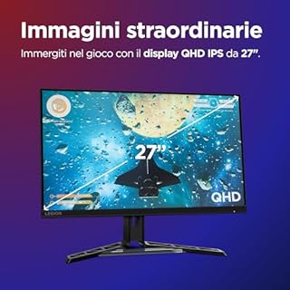 Lenovo Legion R27qe Gen 2 Gaming Monitor 27" QHD (2560x1440) IPS, 0.5ms MPRT, 200Hz, Porte 2x HDMI 2.1 e DisplayPort 1.2, Cavo DisplayPort incluso - Raven Black