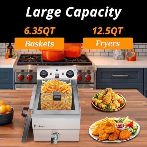 Winado 12.5QT Electric Deep Fryer with Time Control & Oil Filtration, 11.8L Countertop Stainless Steel w/Temperature Control & Basket & Lid Frying Machine, for Home & Commercial 1700W 60Hz 110V - Image 3