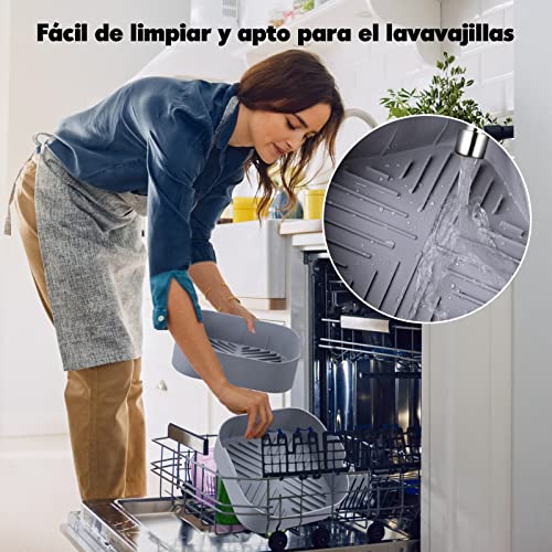 Molde Olla de Silicona para Freidora de Aire, BISNIE Cesta Silicona Freidora Aire Cuadrada con Silicona Manopla, Reutilizables y Antiadherentes Bandeja Airfryer para Hornear Pasteles Microondas(20CM)