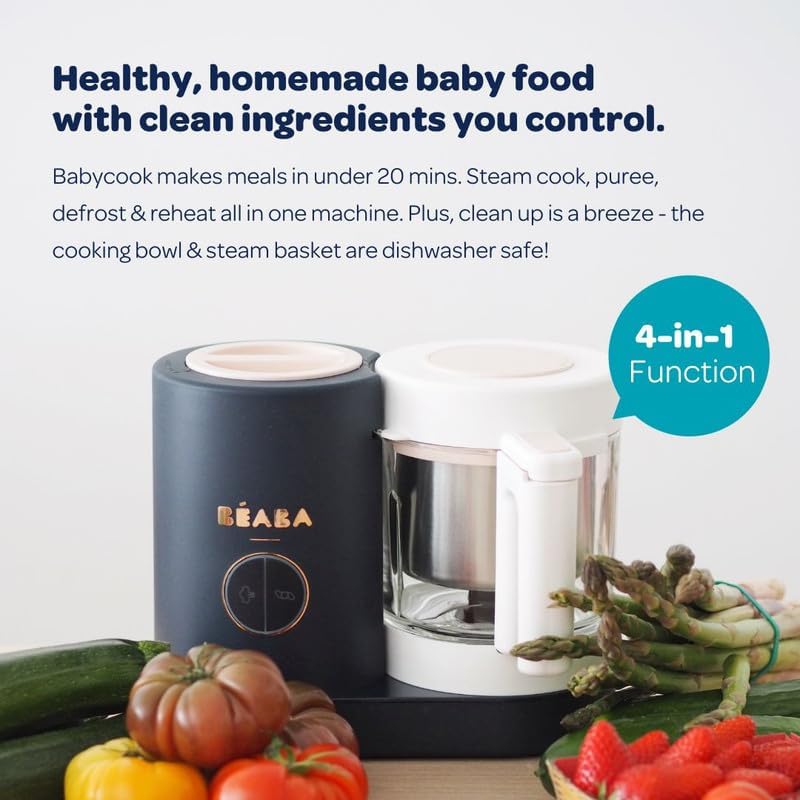 BEABA Babycook NEO Baby Food Maker, Borosilicate Glass & Stainless Steel, 42 oz. Capacity for Multi-Stage Use, Inventor & Global Leader of Baby Food Processors, Trusted for over 35 years, Midnight ‼️has mild stains ‼️