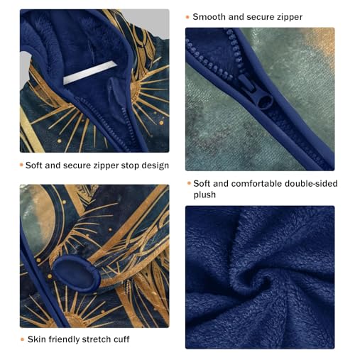 Boys Girls Fleece Jacket Vintage Star Planets in Space Drawing Kids Warm Hooded Outwear Coat3