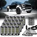20 Pods Full Angle Pure White LED Rock Lights with Extension Wires, 28 LEDs 6500K Super Bright White Neon Underglow Kit IP68 Waterproof for Semi Trucks Trailer Offroad Pickup Boats RV Vans SUV UTV