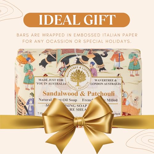 Image of Wavertree & London Sandalwood & Patchouli Scented Natural Soap (2 Bars), 7oz Moisturizing French Triple Milled Soap Bars enriched with shea butter - Pure Plant Oil Bath & Body Bars for All Skin Types